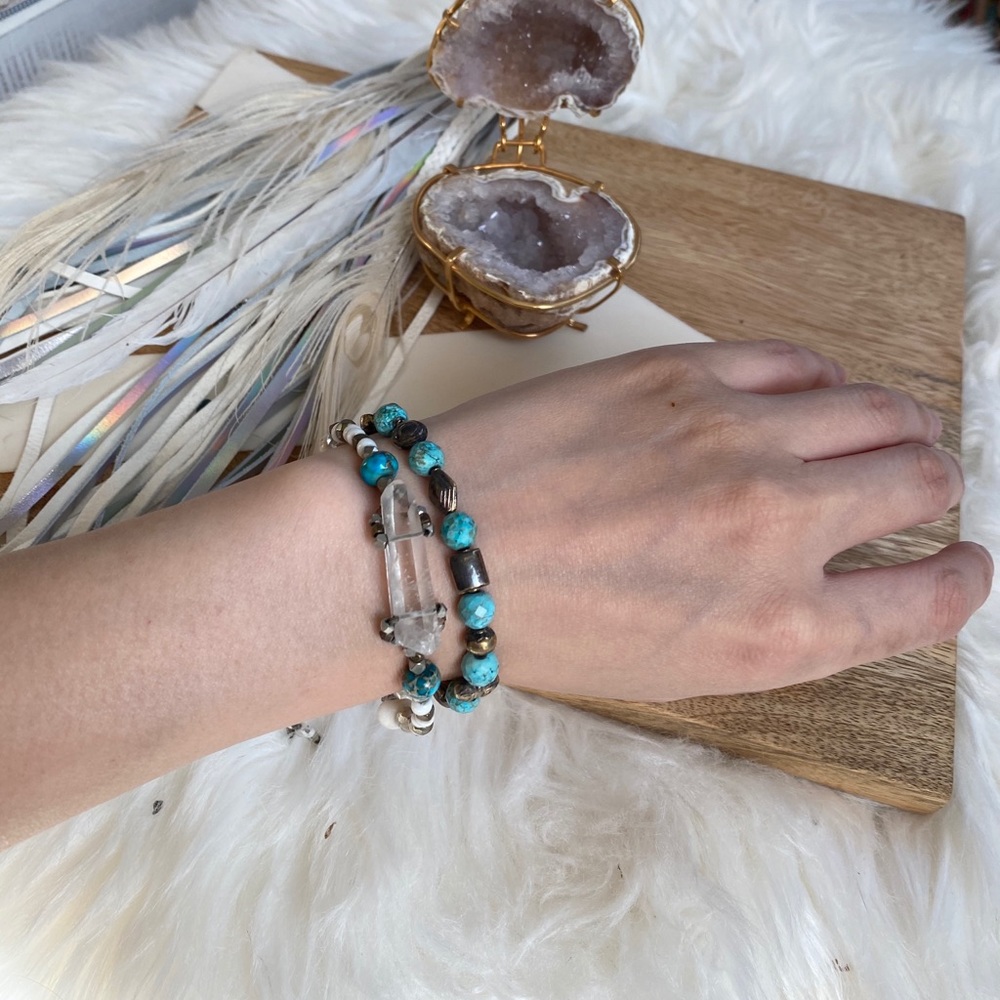turquoise + quartz bracelet bundle